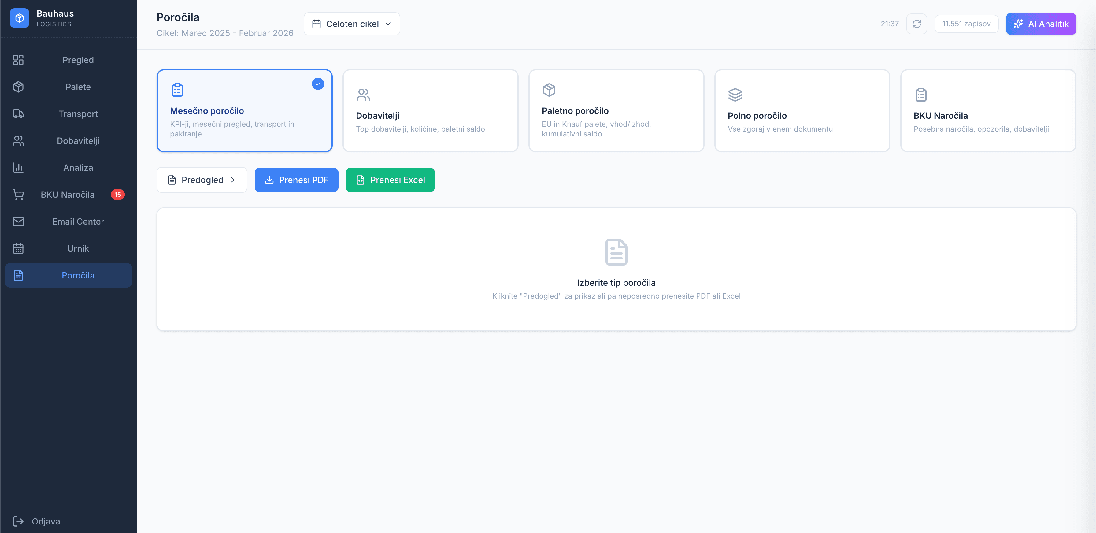 Bauhaus Logistics Dashboard screenshot